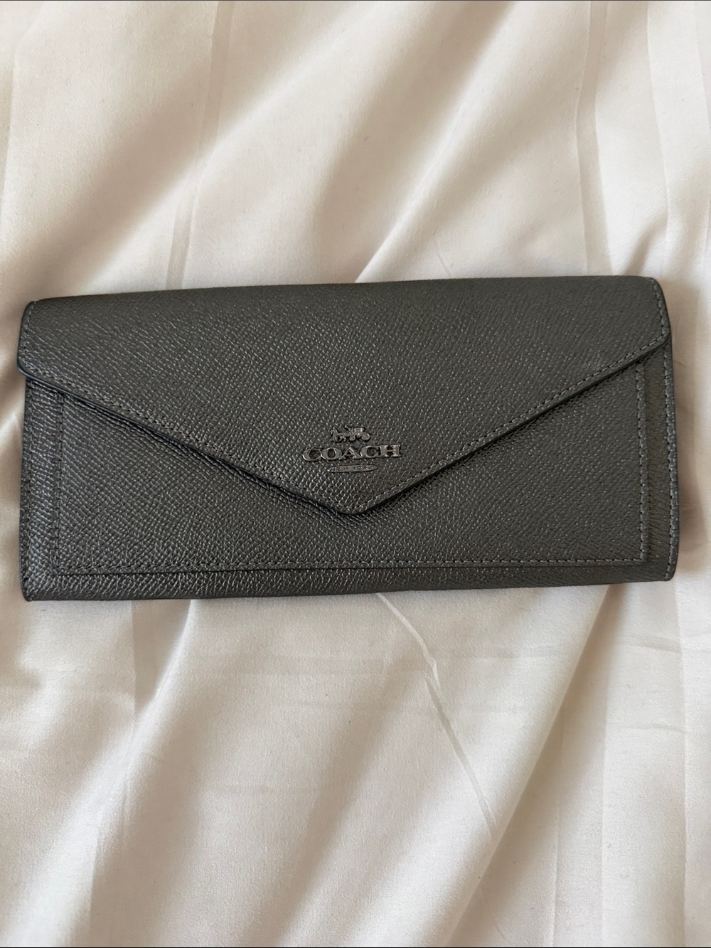 Coach Metallic Charcoal Leather Envelope Wallet